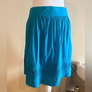 Ann Taylor Loft Aqua/Turquoise Flowy Skirt, Pleated, Lined, Open Knit - Size 4